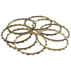 Henry Perichon Gilded Bronze Bangle Bracelet with Colorful Stones, 8 pieces