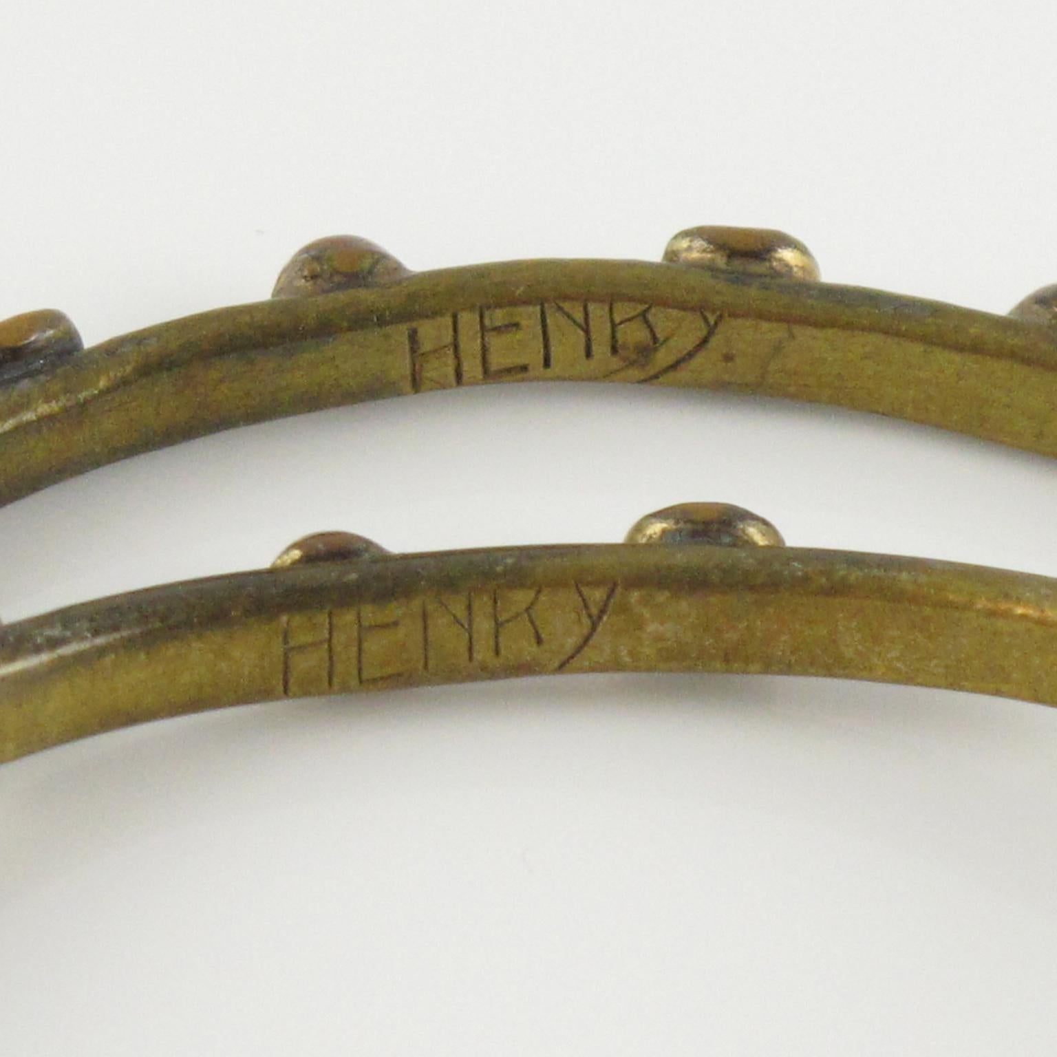 Henry Perichon Bracciale in bronzo dorato con pietre colorate, 8 pezzi in vendita 2