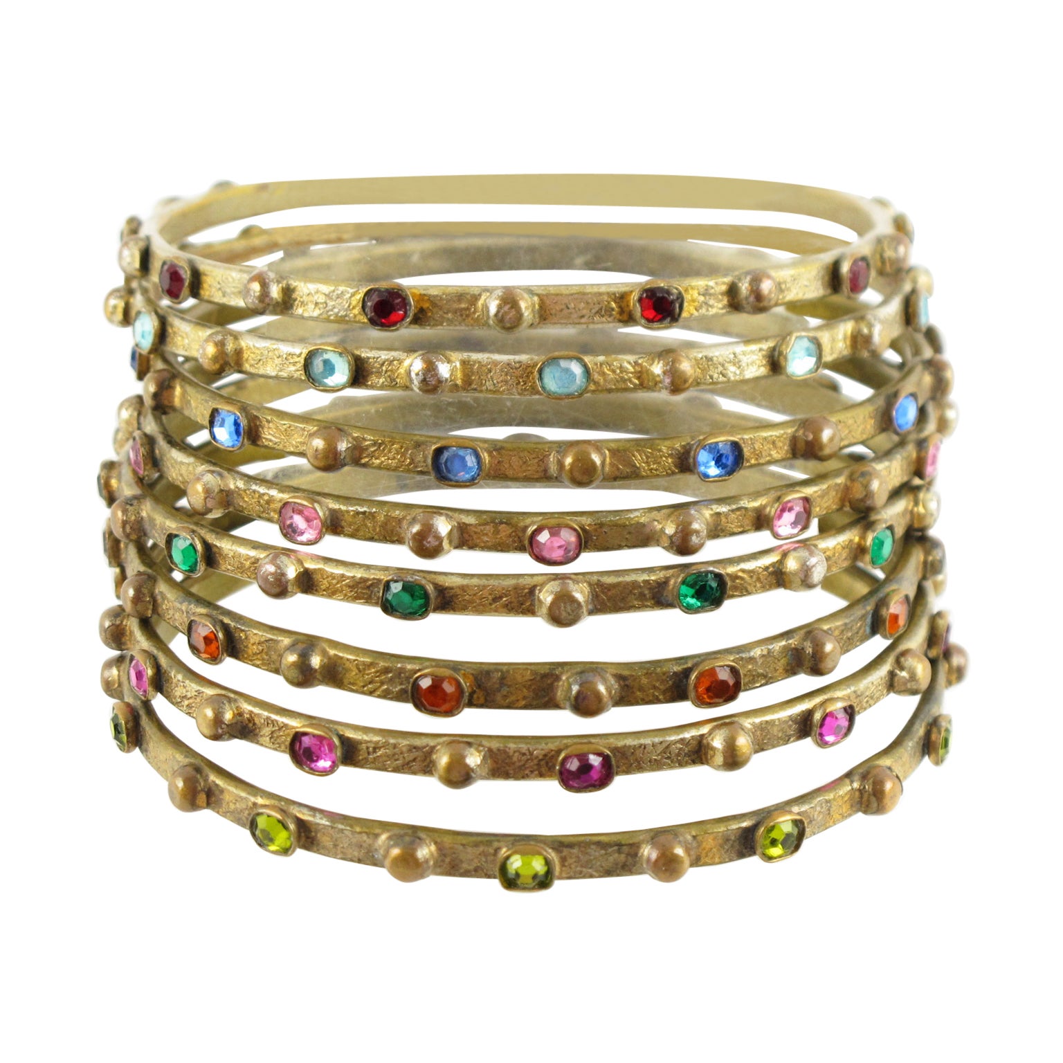 Henry Perichon Bracciale in bronzo dorato con pietre colorate, 8 pezzi in vendita