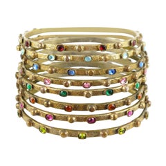 Vintage Henry Perichon Gilded Bronze Bracelet Bangle Set with Multicolor Crystal Stones