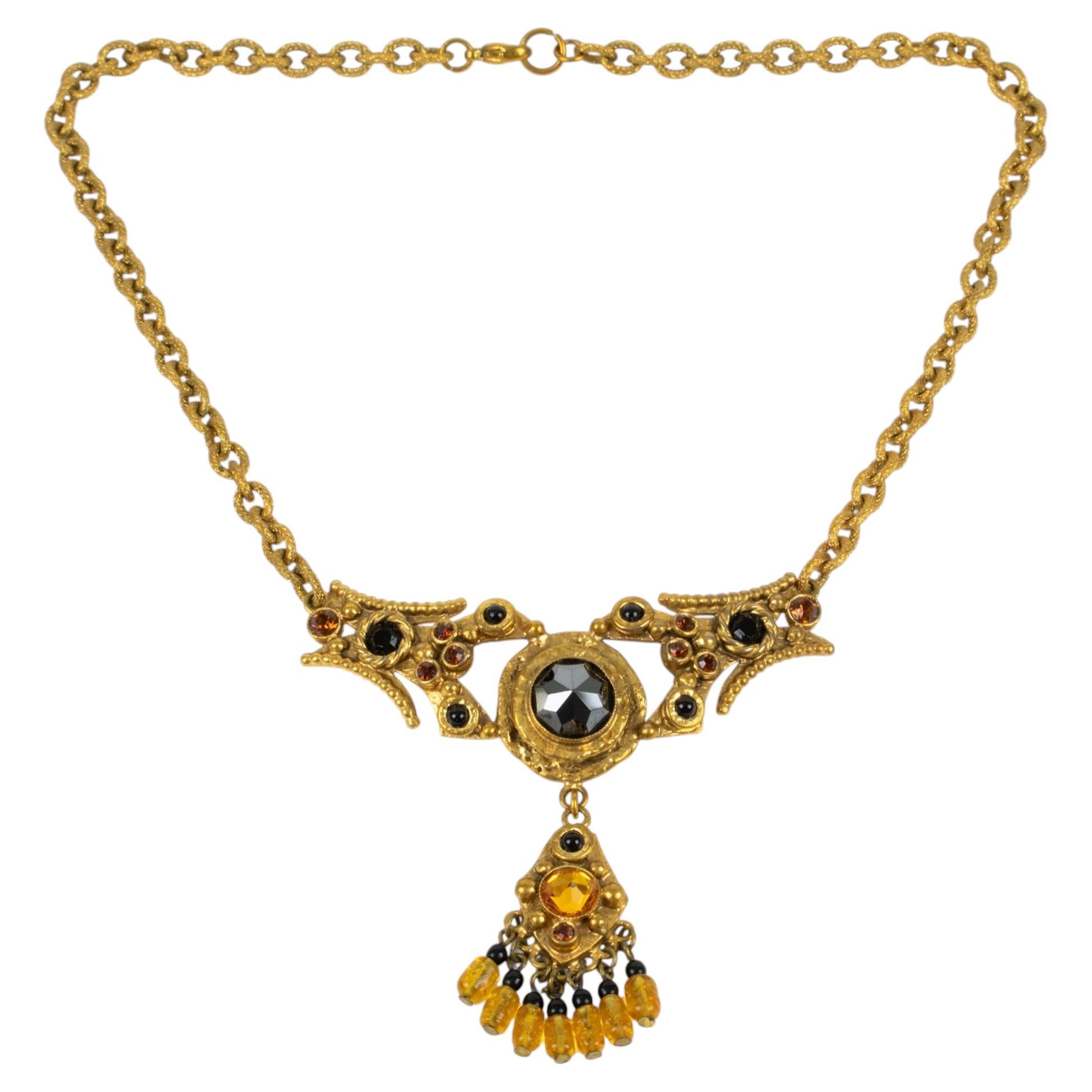 Henry Perichon Collier chaîne en bronze doré avec cabochons de bijoux