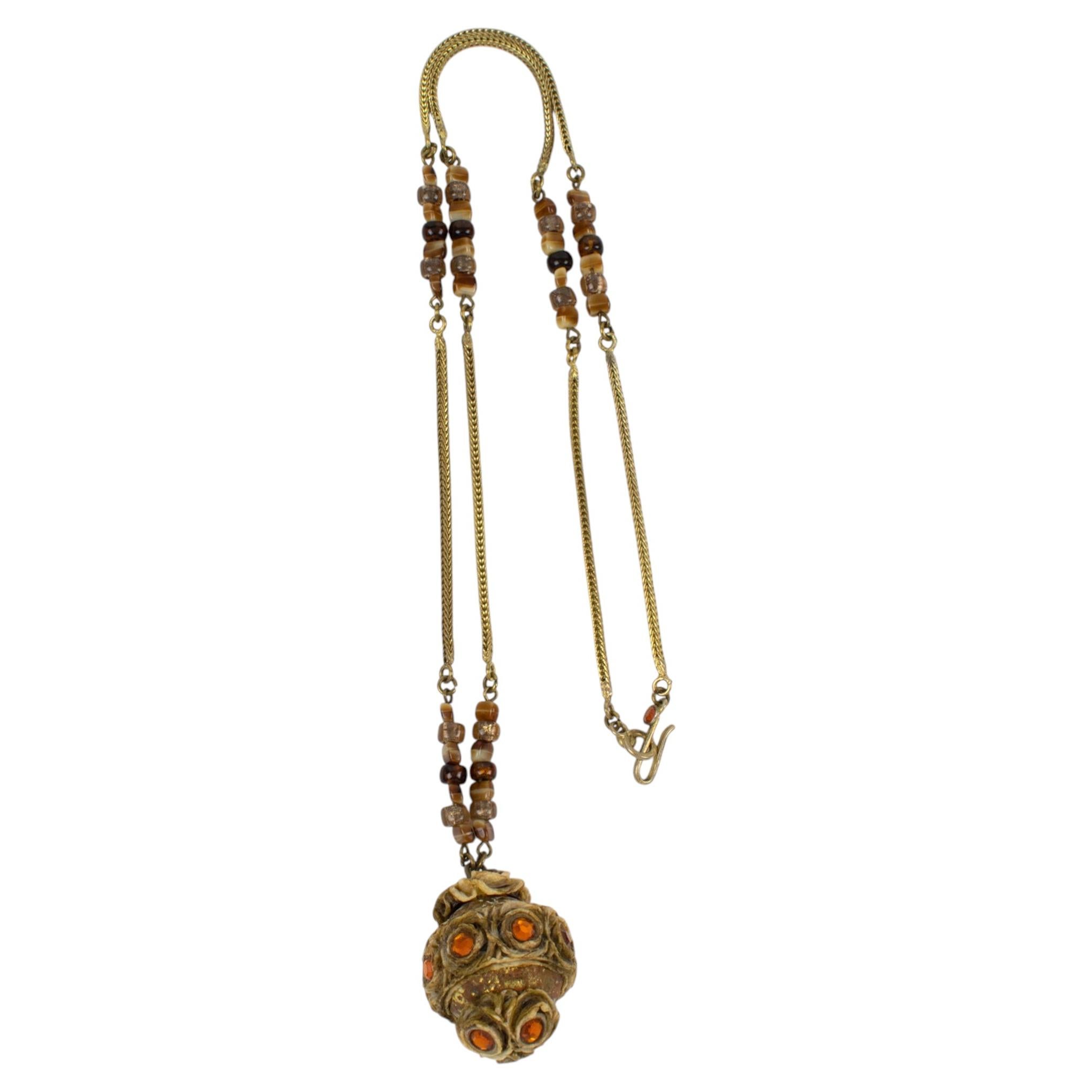 Henry Perichon Gilded Bronze Chain Necklace with Talosel Medallion
