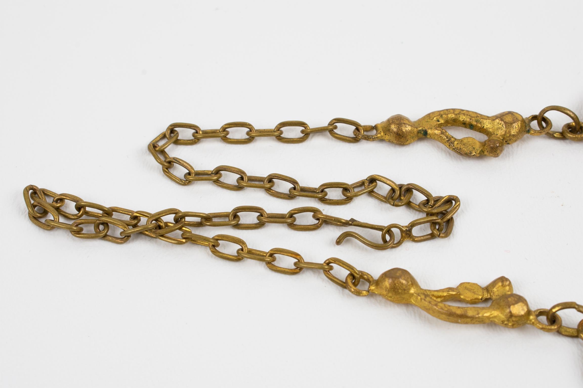 Choker-Halskette aus vergoldeter Bronze von Henry Perichon mit türkisblauen Cabochons im Angebot 2