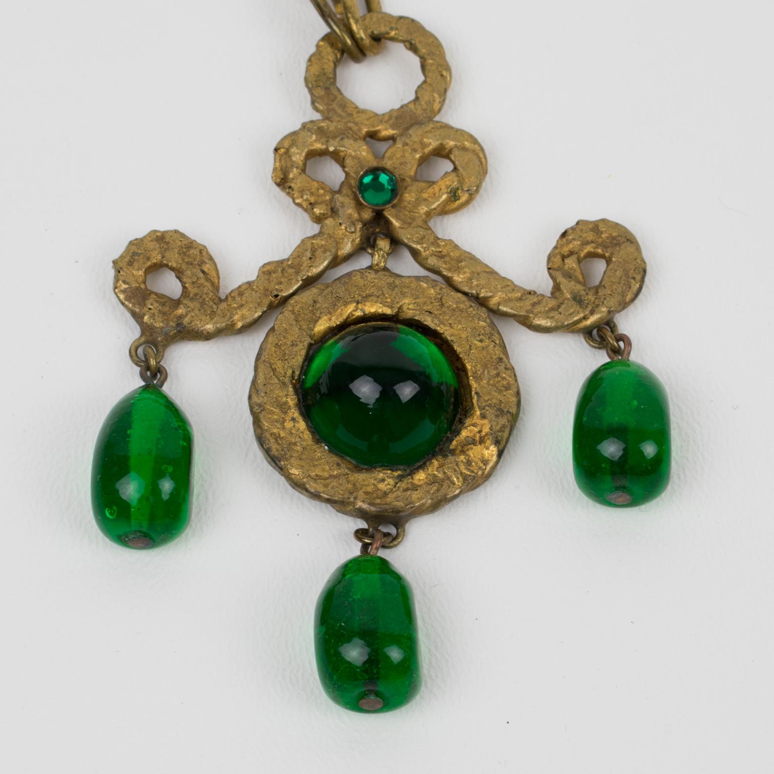 Henry Perichon Collier en bronze doré avec perles en verre coulé vert 5