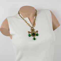 Henry Perichon Gilded Bronze Necklace with Green Poured Glass Beads
