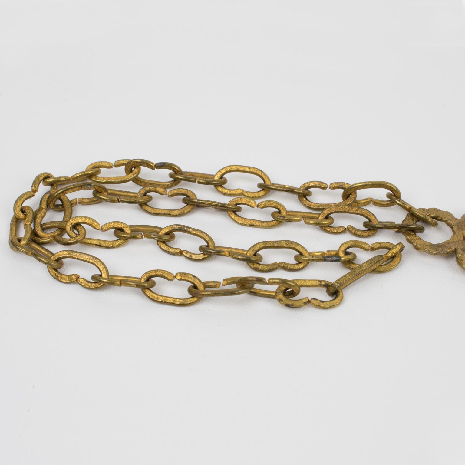 Henry Perichon Collier en bronze doré avec perles en verre coulé vert 4