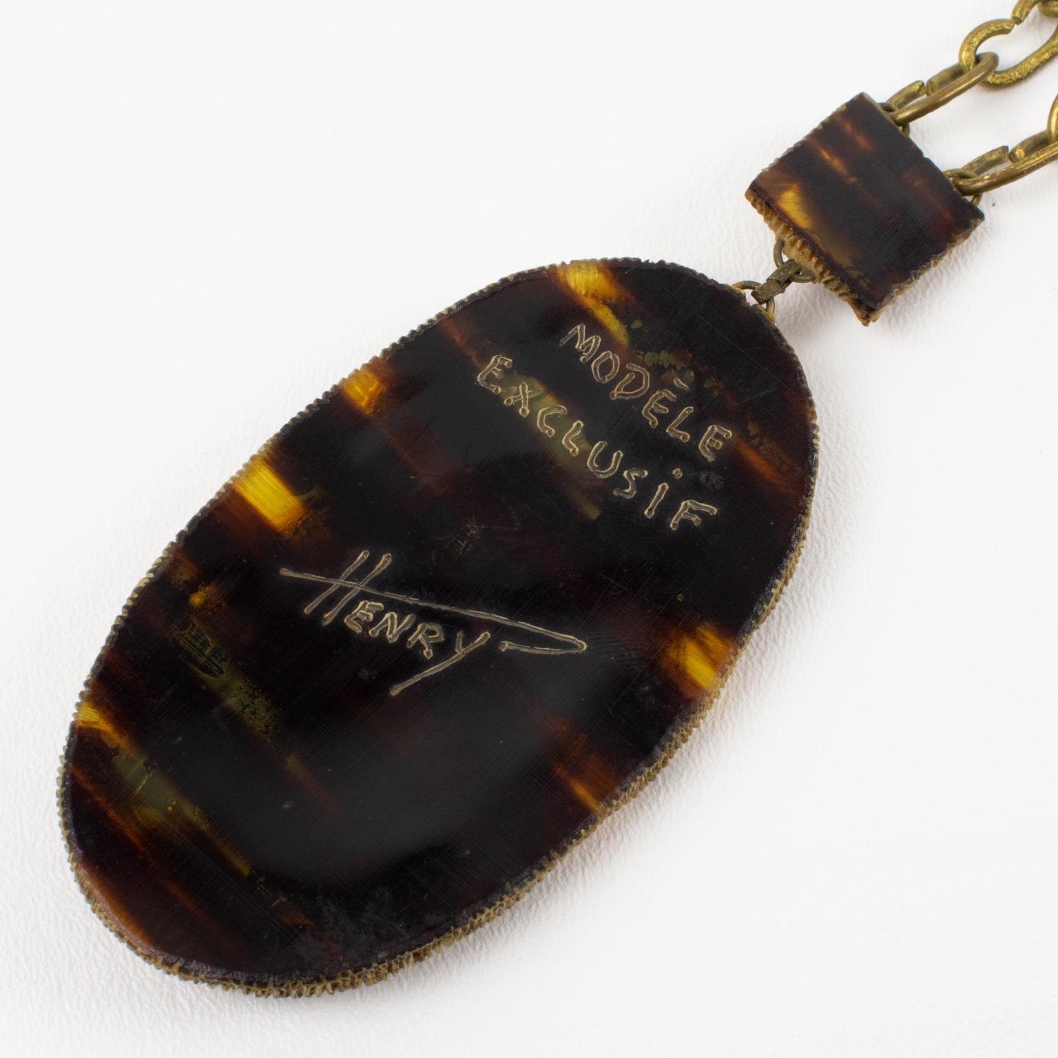 HENRY Perichon Halskette aus vergoldeter Bronze mit Taloselharz-Anhänger im Angebot 5