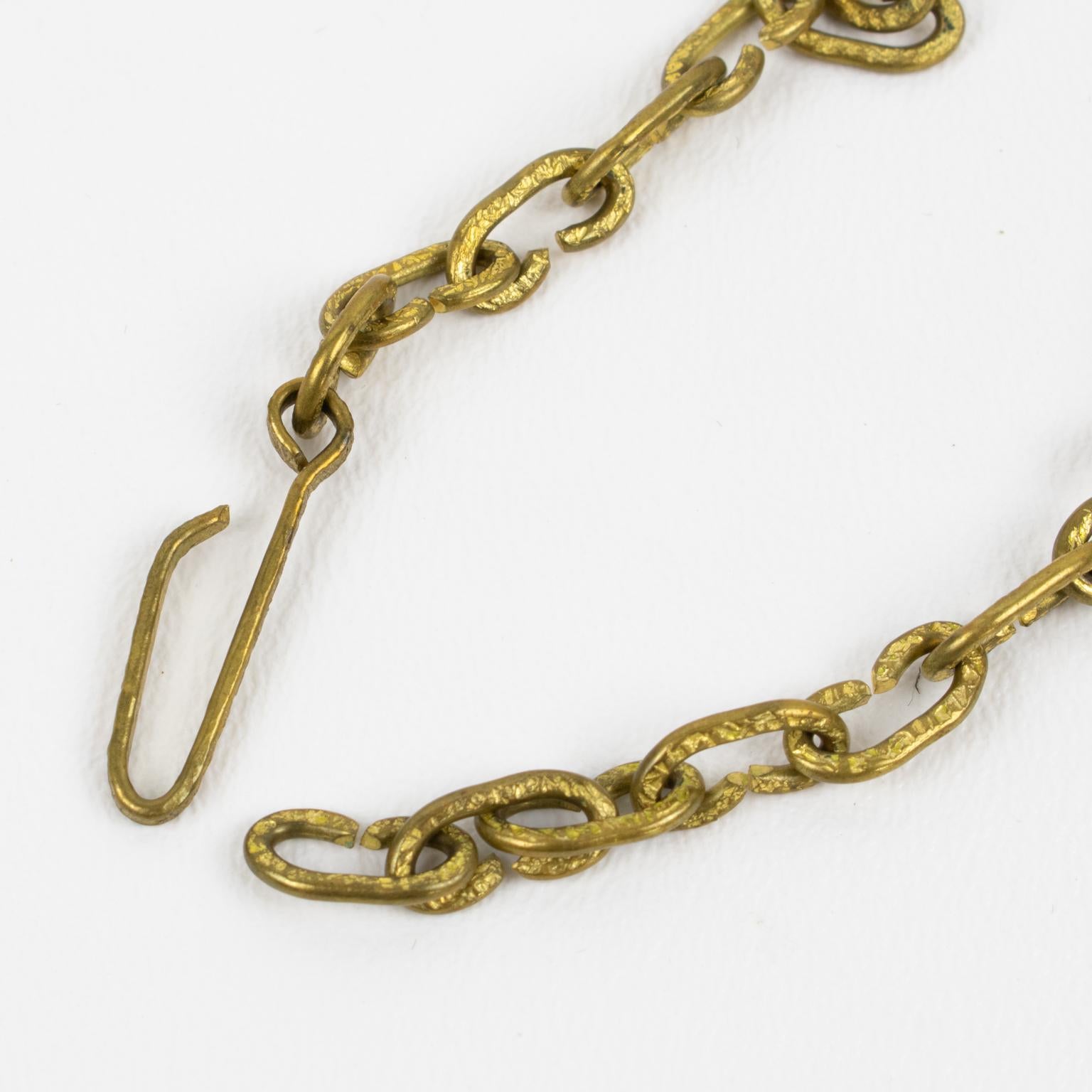 Henry Perichon Halskette mit Anhänger aus vergoldeter Bronze mit schwarzem und Paprika-Cabochons im Angebot 5
