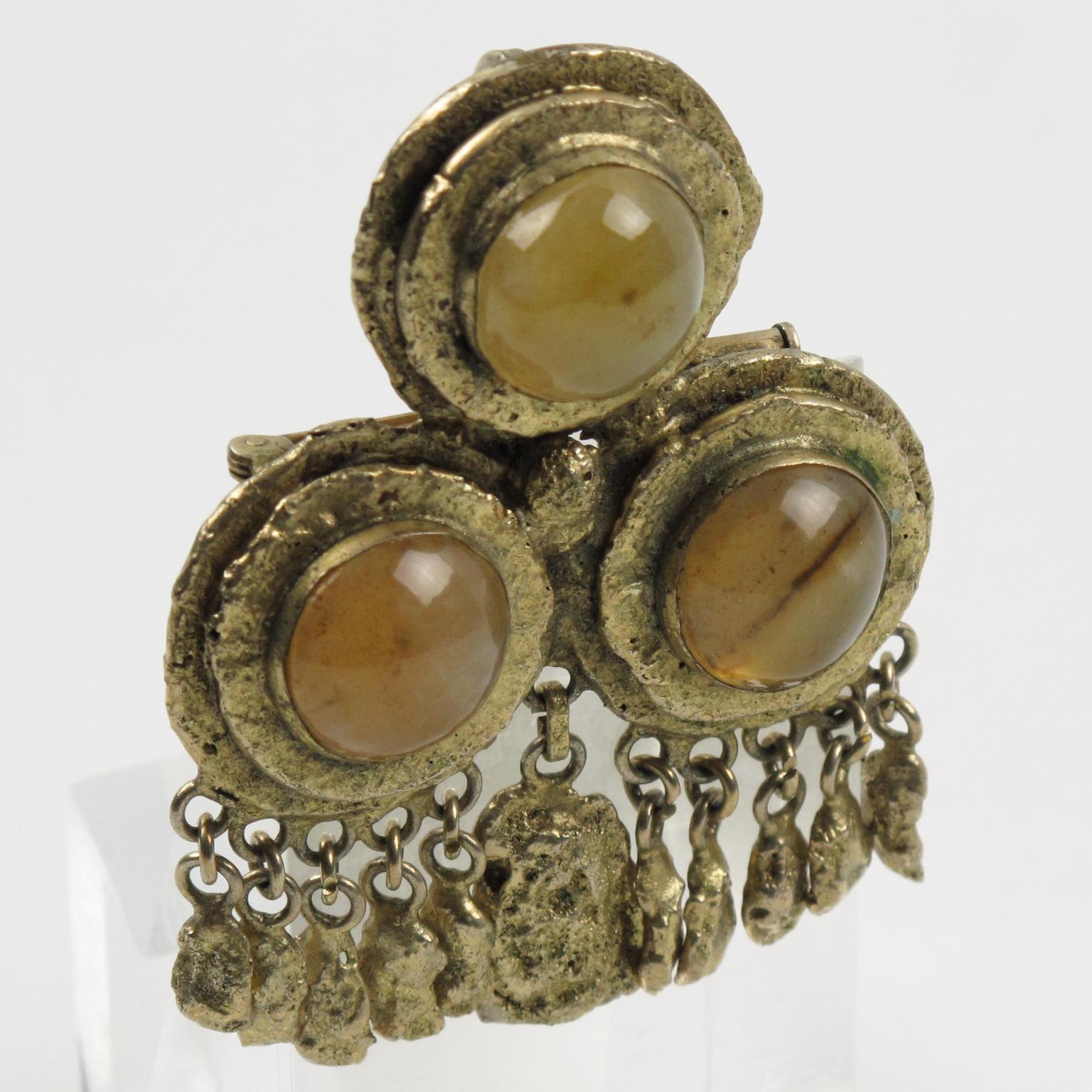 Médiéval Henry Perichon Broche pendante en bronze doré et pierres précieuses en vente