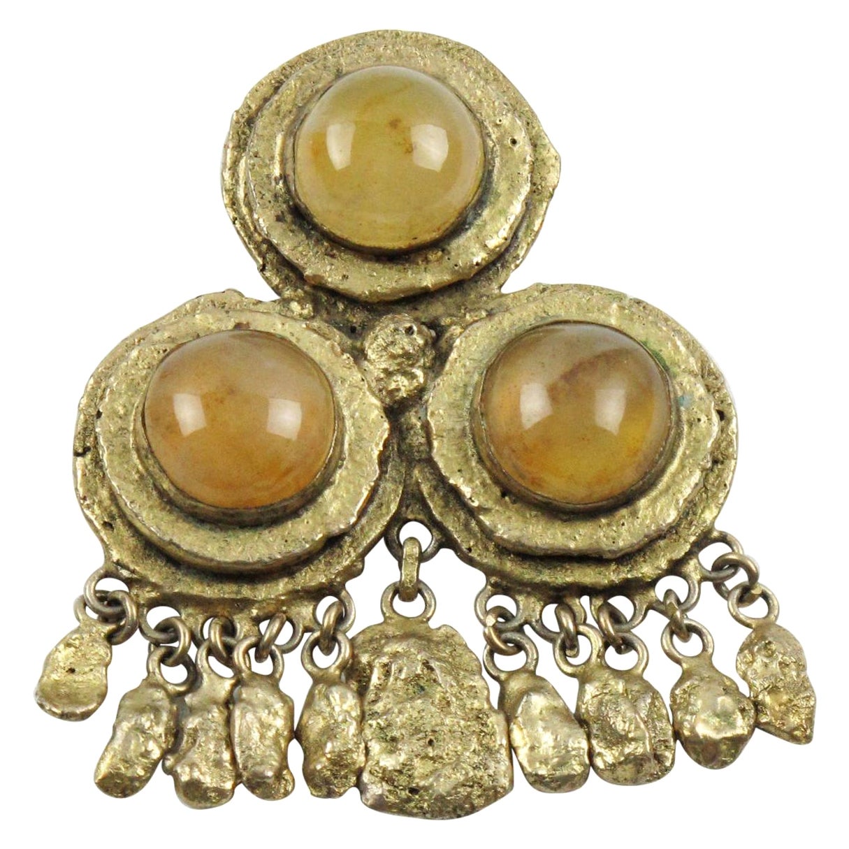 Henry Perichon Broche pendante en bronze doré et pierres précieuses en vente