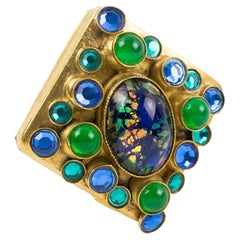 Henry Perichon Spilla in bronzo dorato con cabochon in vetro