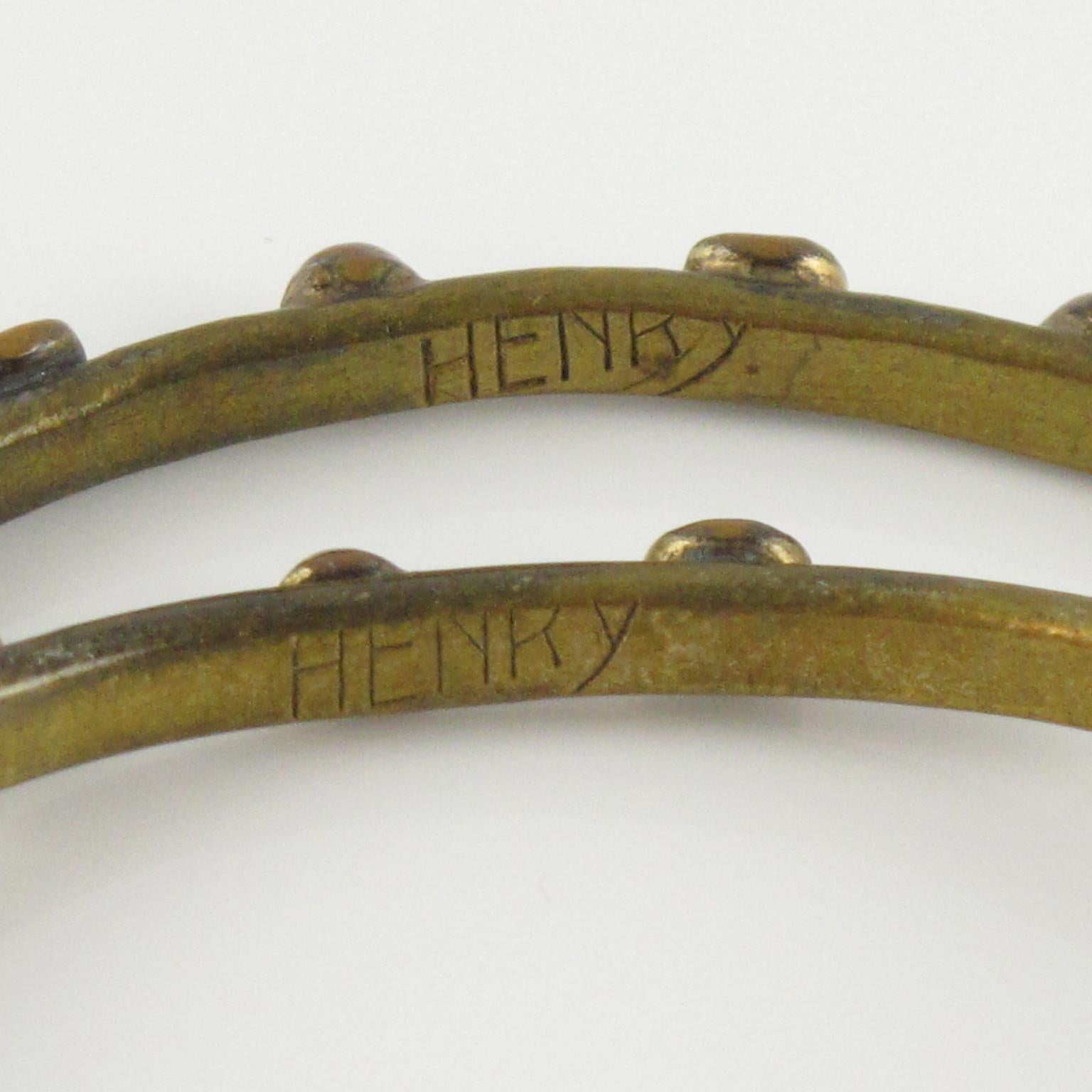 Henry Perichon Bracelet jonc en bronze orné de pierres précieuses, ensemble de 8 pièces en vente 1