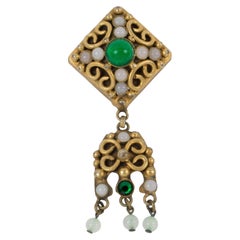 Henry Perichon Spilla medievale in bronzo con cabochon in vetro colato