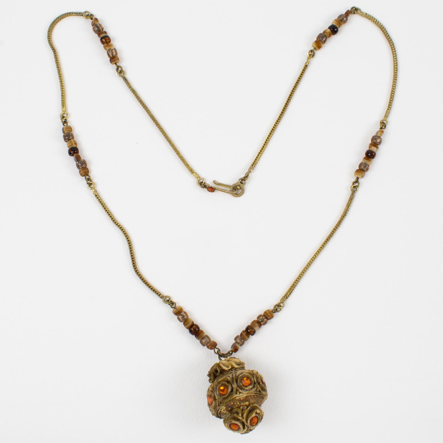 Medieval Henry Perichon Serpentine Chain Necklace with Jeweled Talosel Pendant For Sale