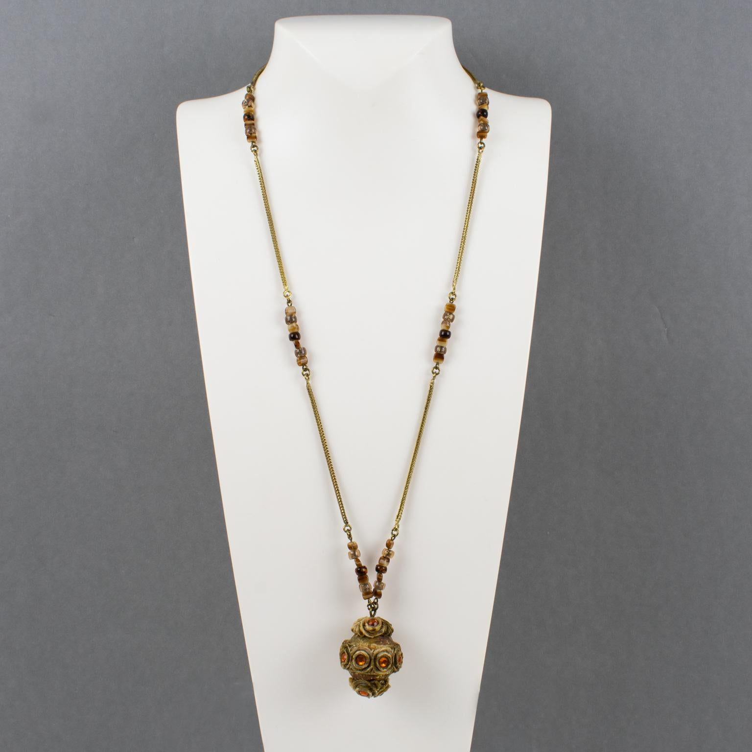 Henry Perichon Serpentine Chain Necklace with Jeweled Talosel Pendant In Good Condition For Sale In Atlanta, GA