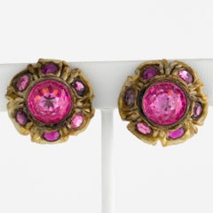 Henry Perichon Talosel Clip-Ohrringe mit rosa Kristall Cabochons