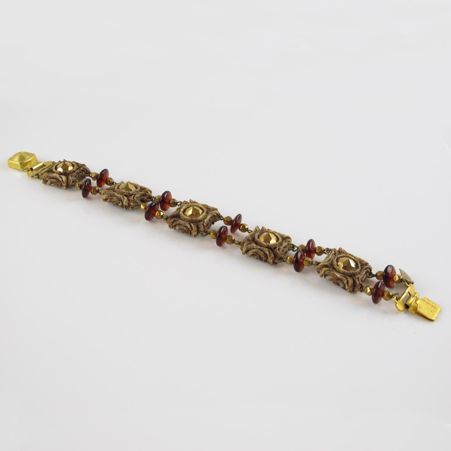 Modernist Henry Perichon Talosel Resin Link Bracelet with Glass Beads For Sale