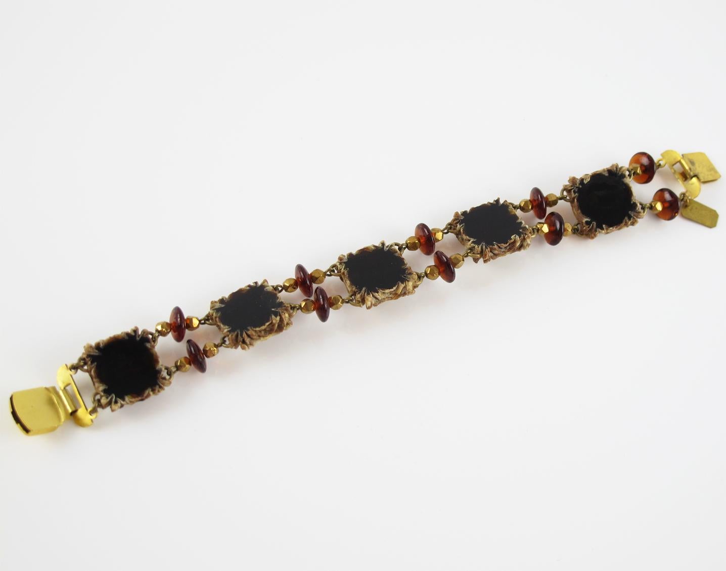 Henry Perichon Talosel Resin Link Bracelet with Glass Beads For Sale 1