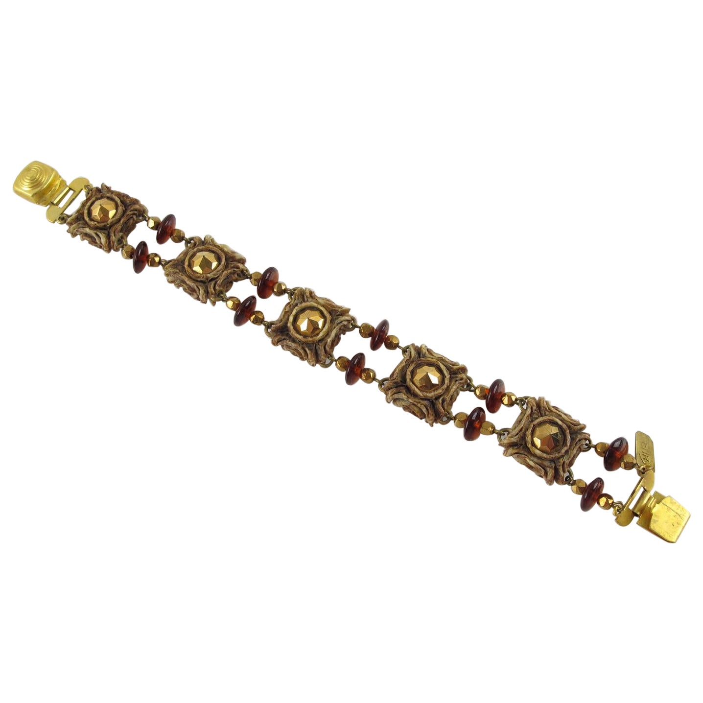 Henry Perichon Talosel Resin Link Bracelet with Glass Beads For Sale