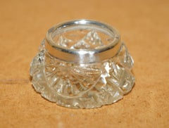 HENRY PERKINS & SONS ANTIQUE CUT GLASS CRYSTAL TRiNKET POT STERLING SILVER TRIM