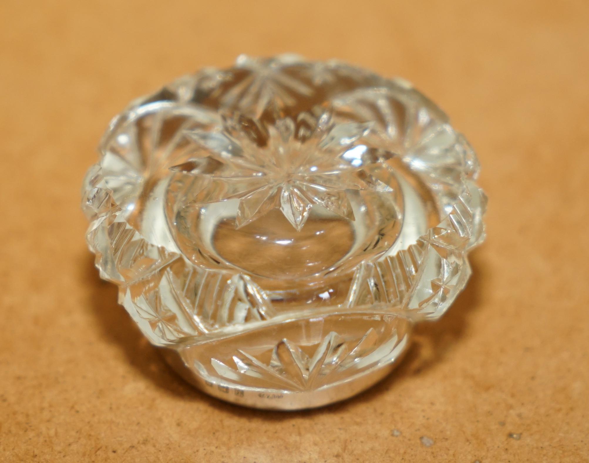 Early 20th Century HENRY PERKINS & SONS ANTIQUE CUT GLASS CRYSTAL TRiNKET POT STERLING SILVER TRIM For Sale