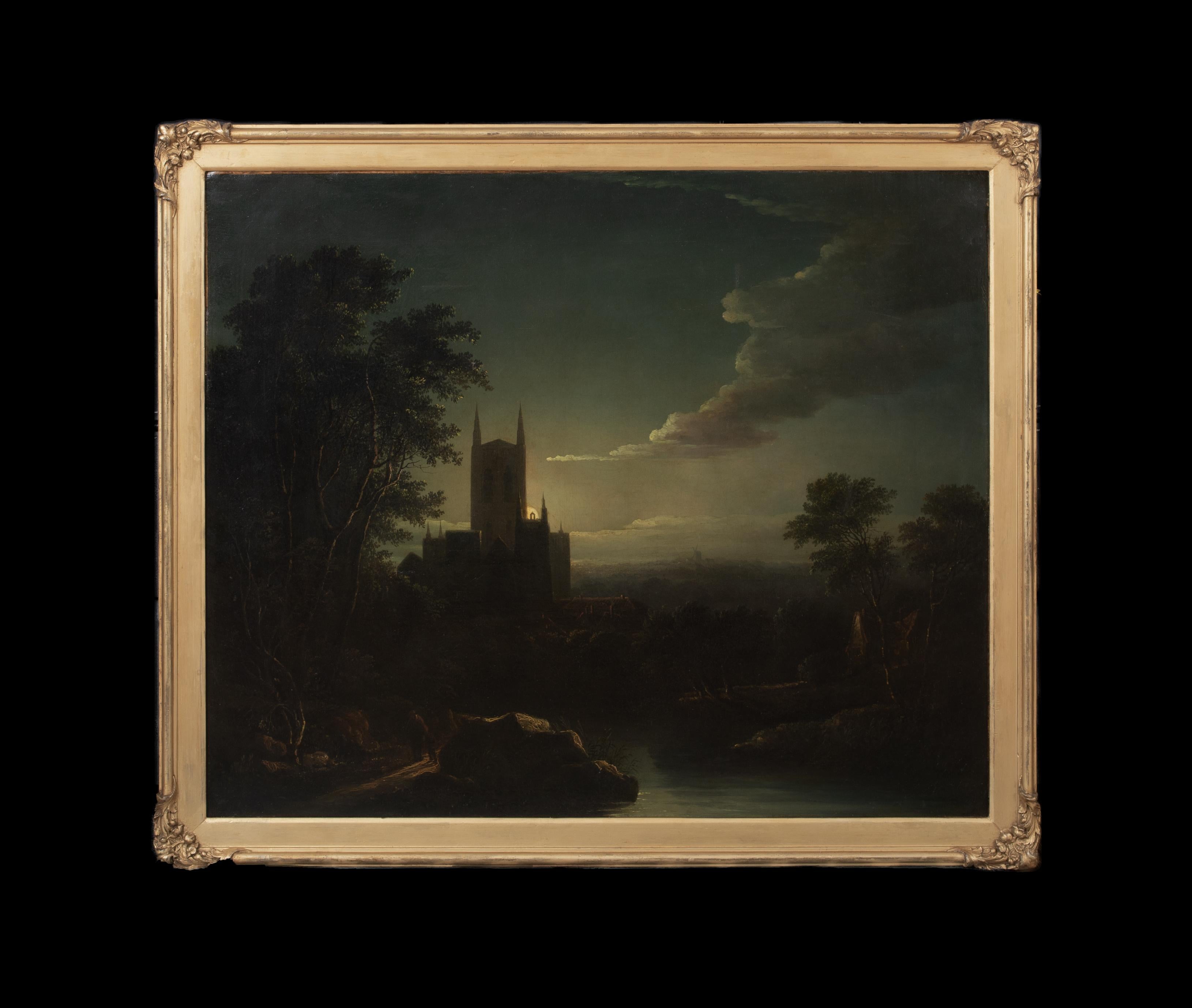 Moonlit Cathedral River Landscape, 19th Century  Henry Pether (1800-1880) For Sale 1