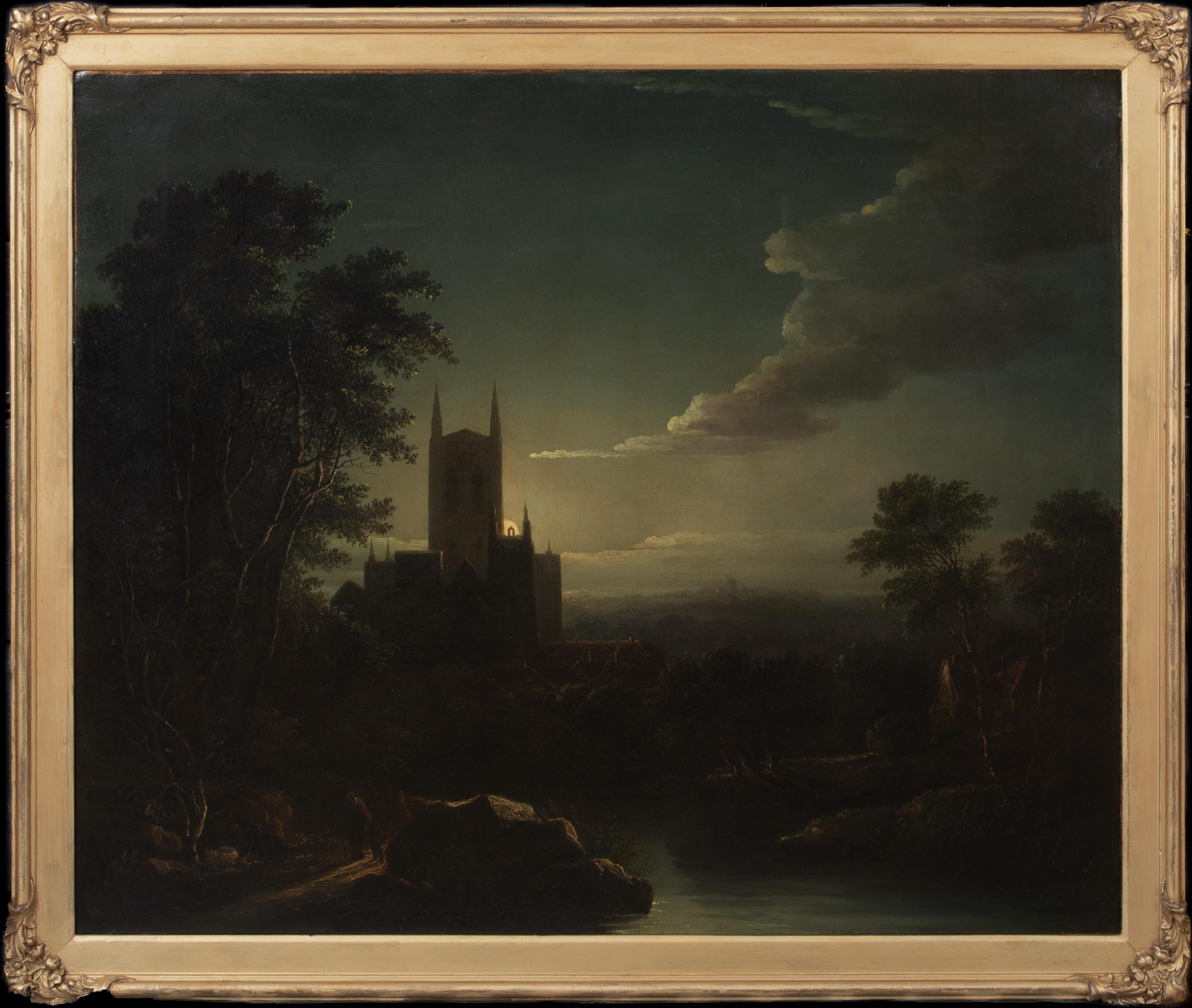 Paesaggio fluviale della cattedrale al chiaro di luna, XIX secolo

Henry Pether (1800-1880)

Grande paesaggio della cattedrale fluviale al chiaro di luna del XIX secolo, olio su tela attribuito a Henry Pether. Un notturno di eccellente qualità e