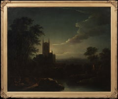 Moonlit Cathedral River Landscape, 19th Century  Henry Pether (1800-1880)