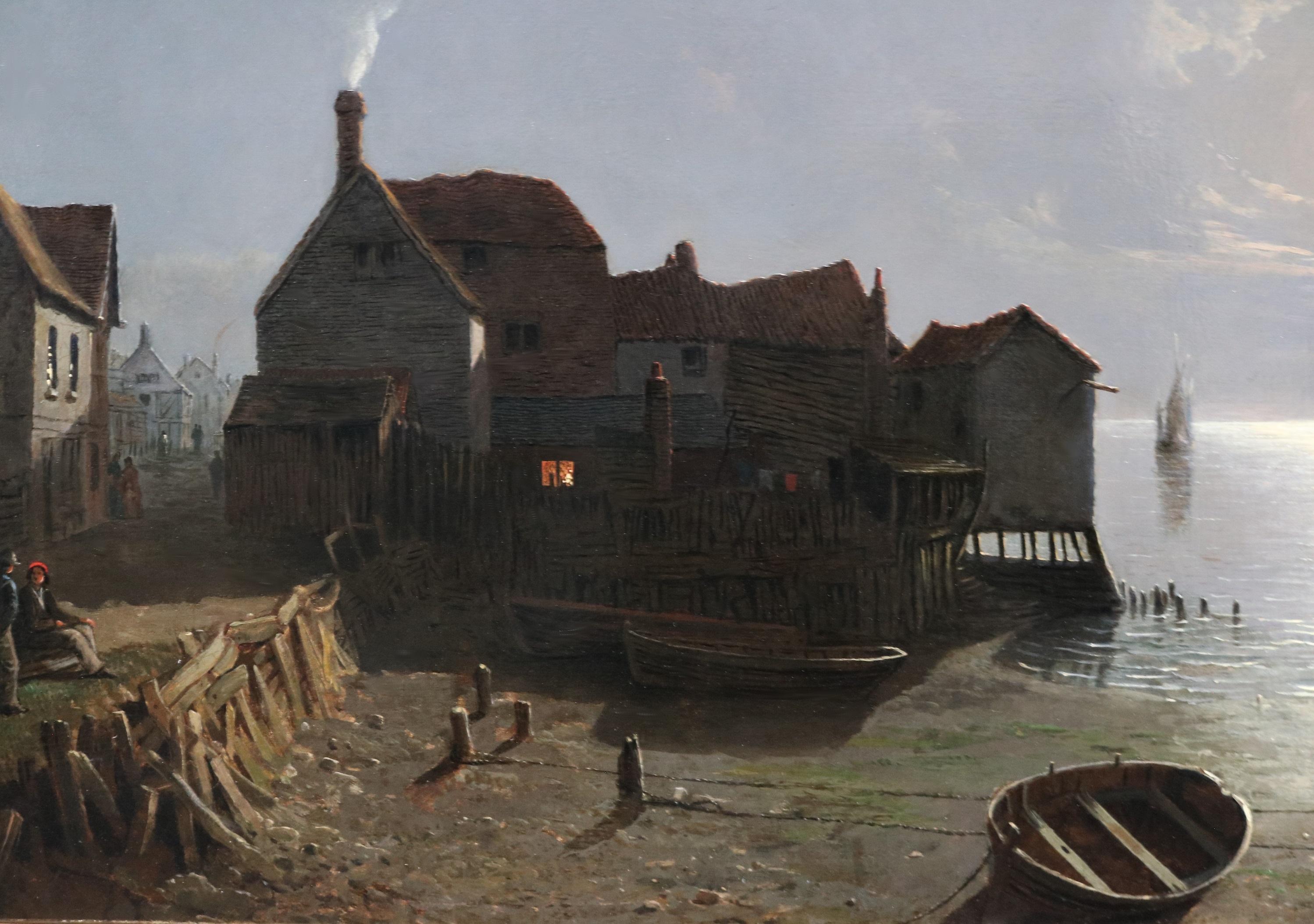 River Thames at Leigh by Moonlight - 19th Century Oil Painting Nocturne 1851 For Sale 2