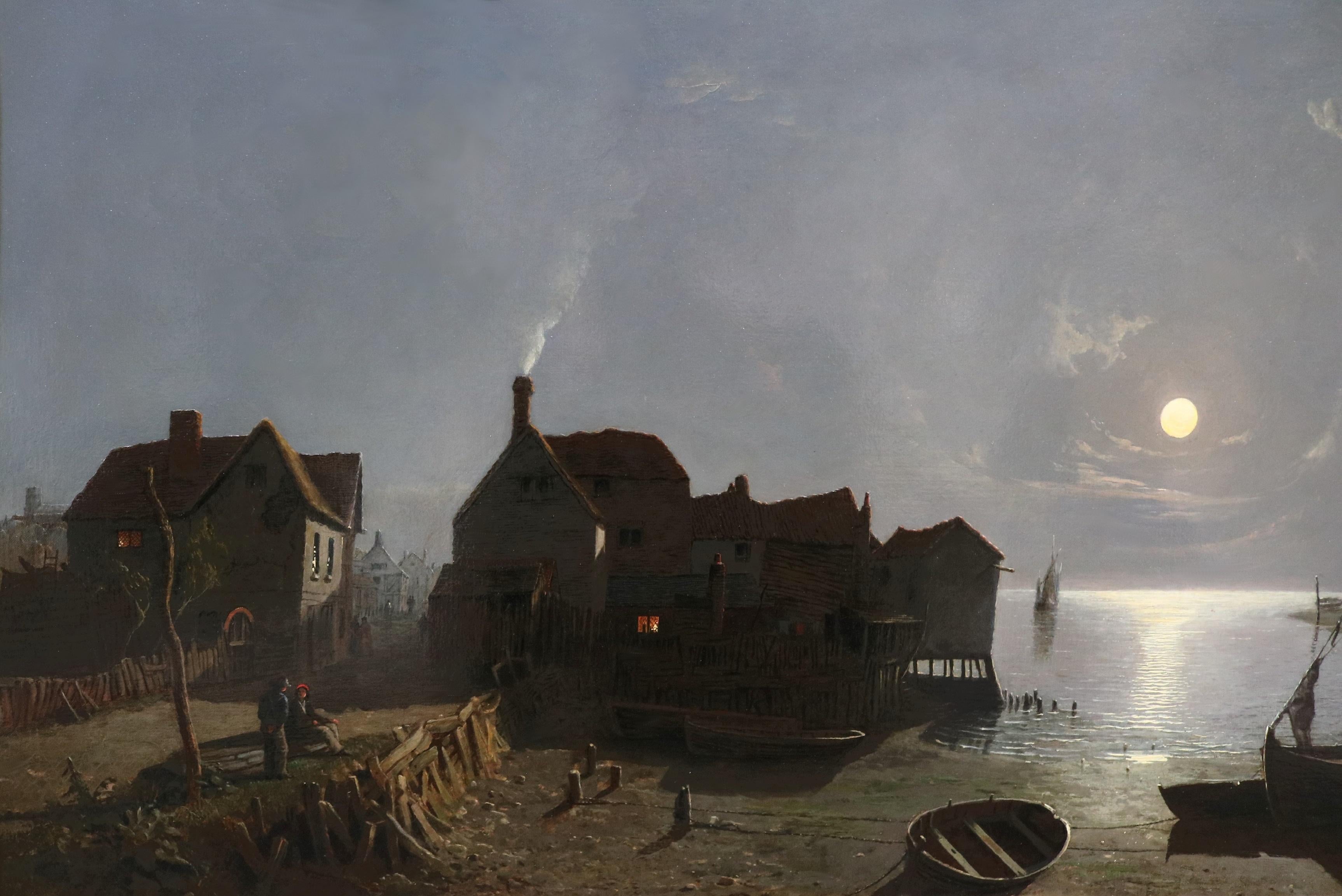 River Thames at Leigh by Moonlight - 19th Century Oil Painting Nocturne 1851 For Sale 6