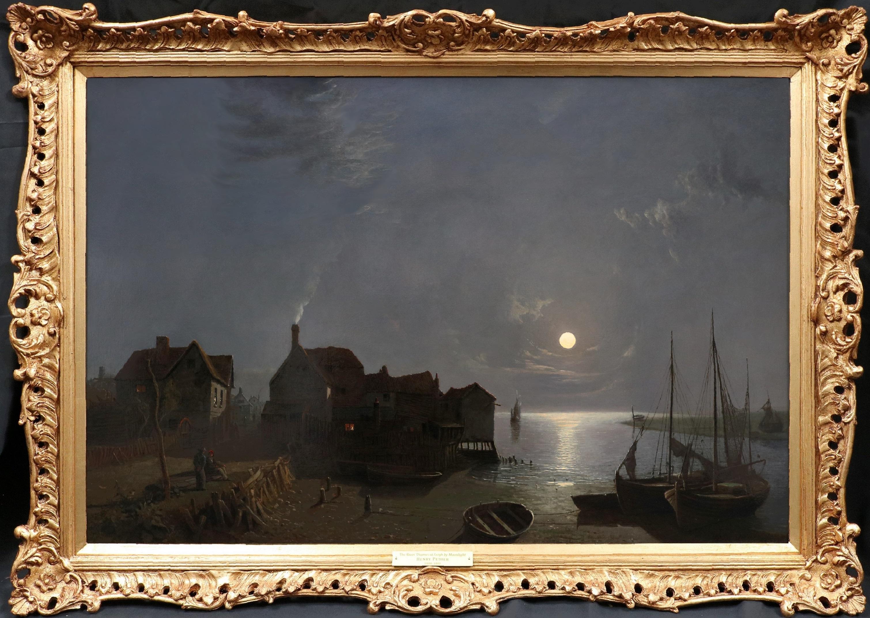 Henry Pether Landscape Painting - River Thames at Leigh by Moonlight - 19th Century Oil Painting Nocturne 1851