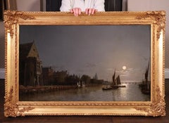 River Thames by Moonlight - 19th Century Landscape Oil Painting Victorian London