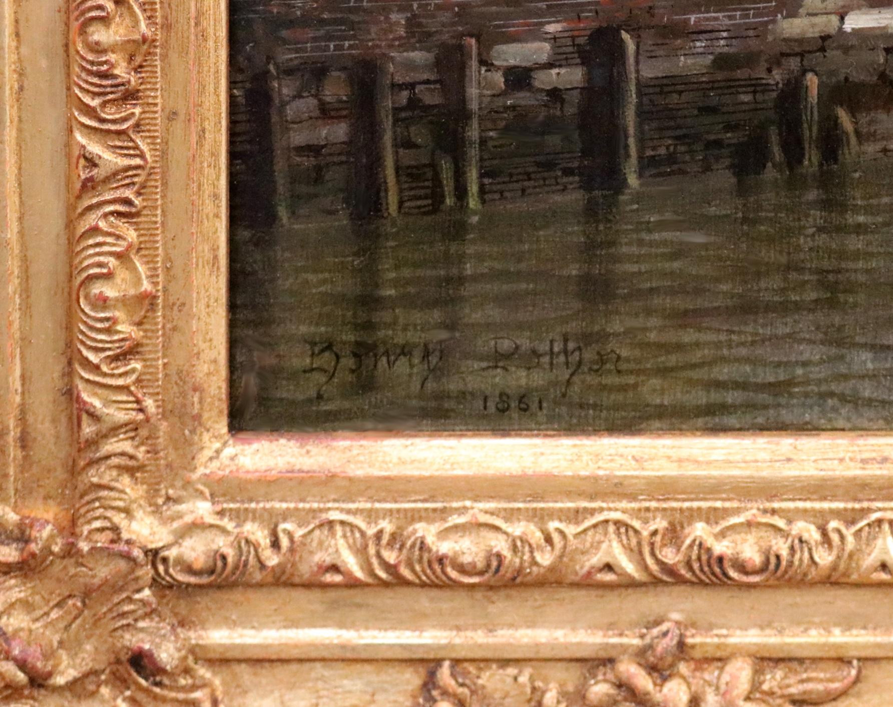 Il Tamigi al chiaro di luna - Pittura a olio del XIX secolo Londra vittoriana di notte 7