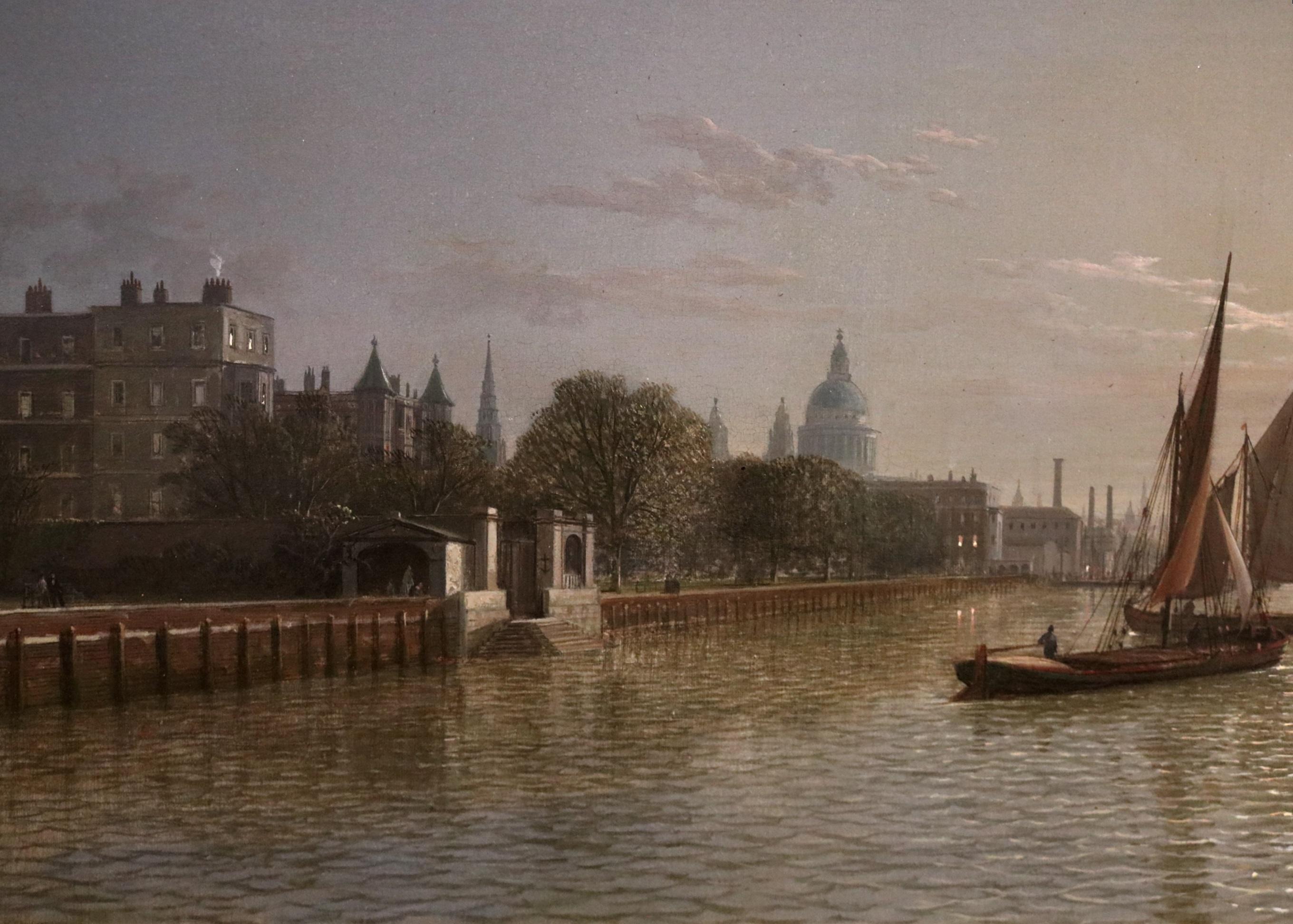 Il Tamigi al chiaro di luna - Pittura a olio del XIX secolo Londra vittoriana di notte 2
