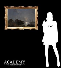 Río Támesis a la luz de la luna - Gran óleo del siglo XIX Paisaje nocturno 1851