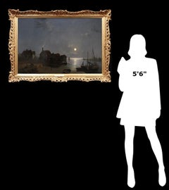 River Thames by Moonlight - Large Fine 19th Century Oil Painting Nightscape 1851