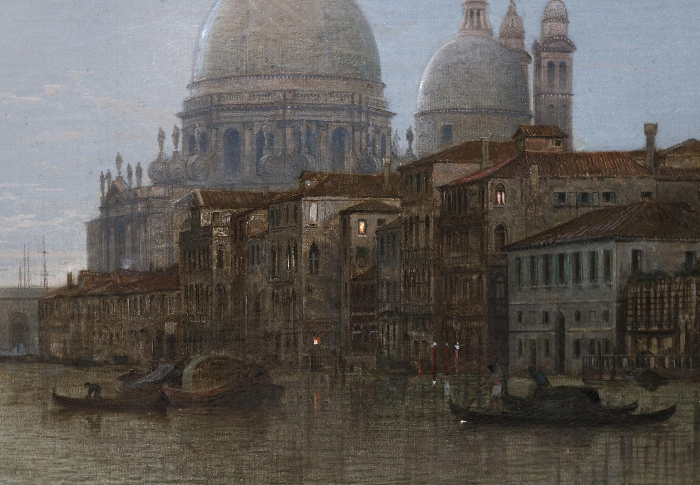 Venezia al chiaro di luna - Pittura ad olio del XIX secolo al chiaro di luna con notturno del Canal Grande 1