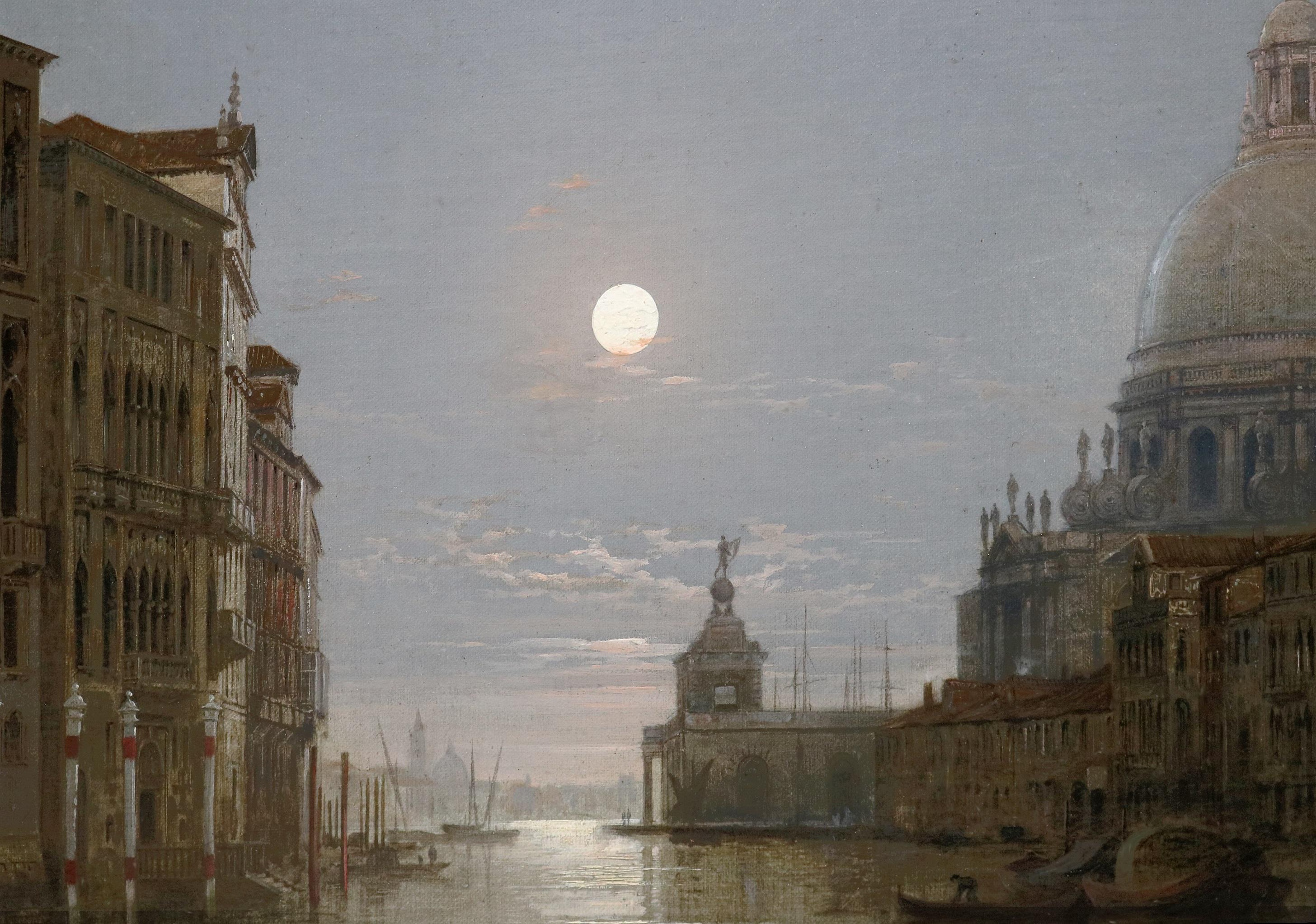 Venezia al chiaro di luna - Pittura ad olio del XIX secolo al chiaro di luna con notturno del Canal Grande 2