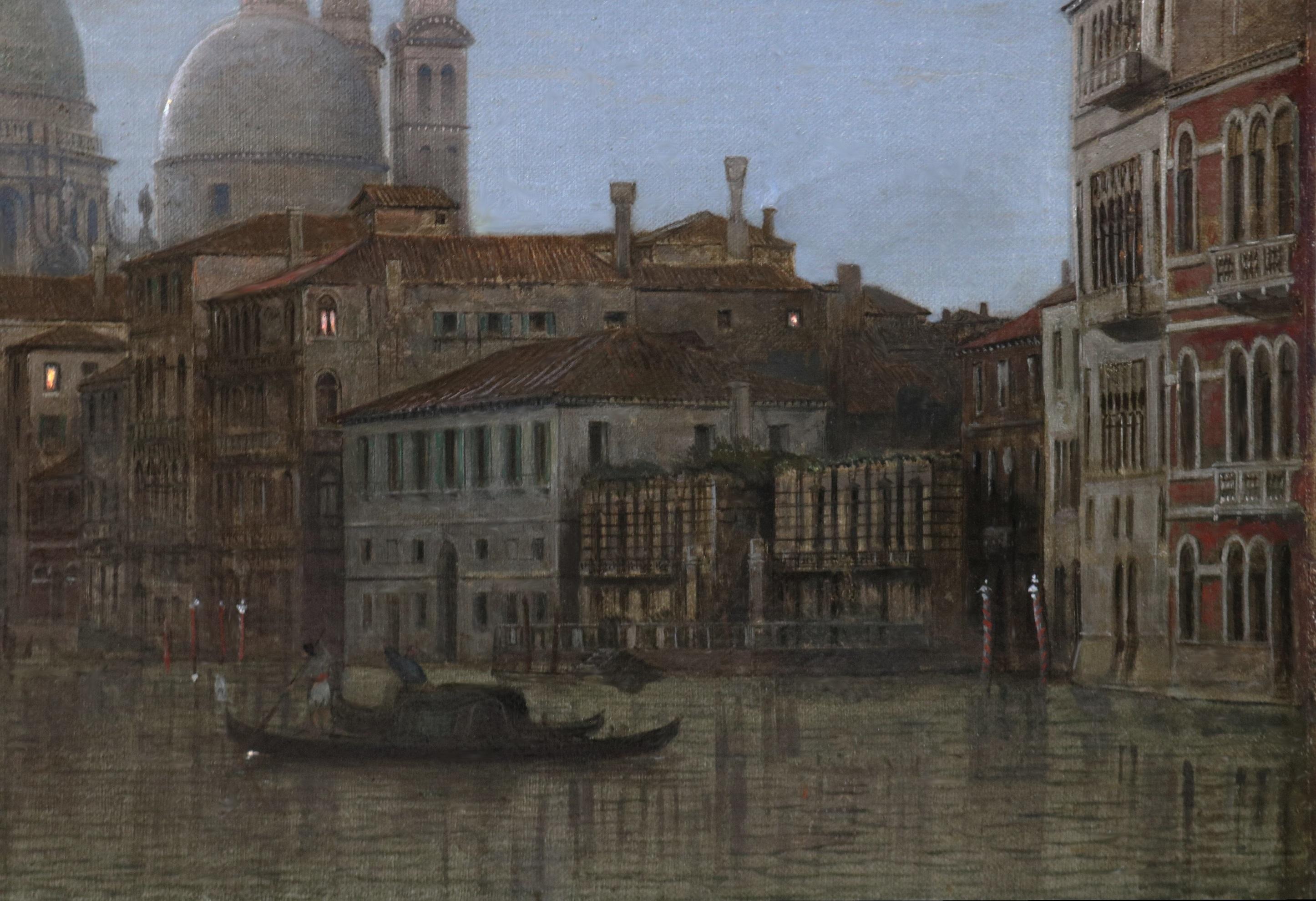 Venezia al chiaro di luna - Pittura ad olio del XIX secolo al chiaro di luna con notturno del Canal Grande 3