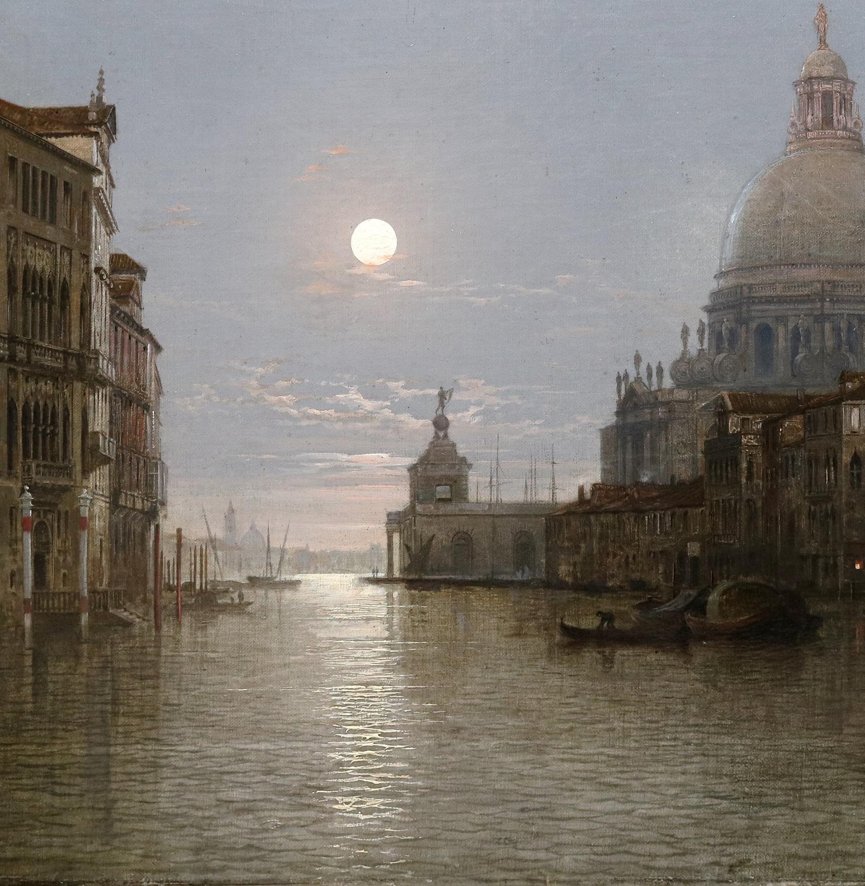 Venezia al chiaro di luna - Pittura ad olio del XIX secolo al chiaro di luna con notturno del Canal Grande 4