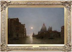 Venezia al chiaro di luna - Pittura ad olio del XIX secolo al chiaro di luna con notturno del Canal Grande