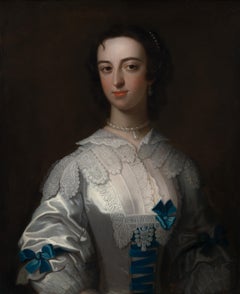 Portrait of a Lady in a White Silk Dress with Blue Ribbon Bows c.1745–1755