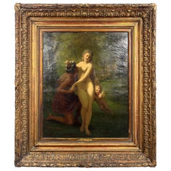 Henry Picou (1824-1895) Óleo sobre lienzo Belle Epoque de sátiro y ninfa, hacia 1870