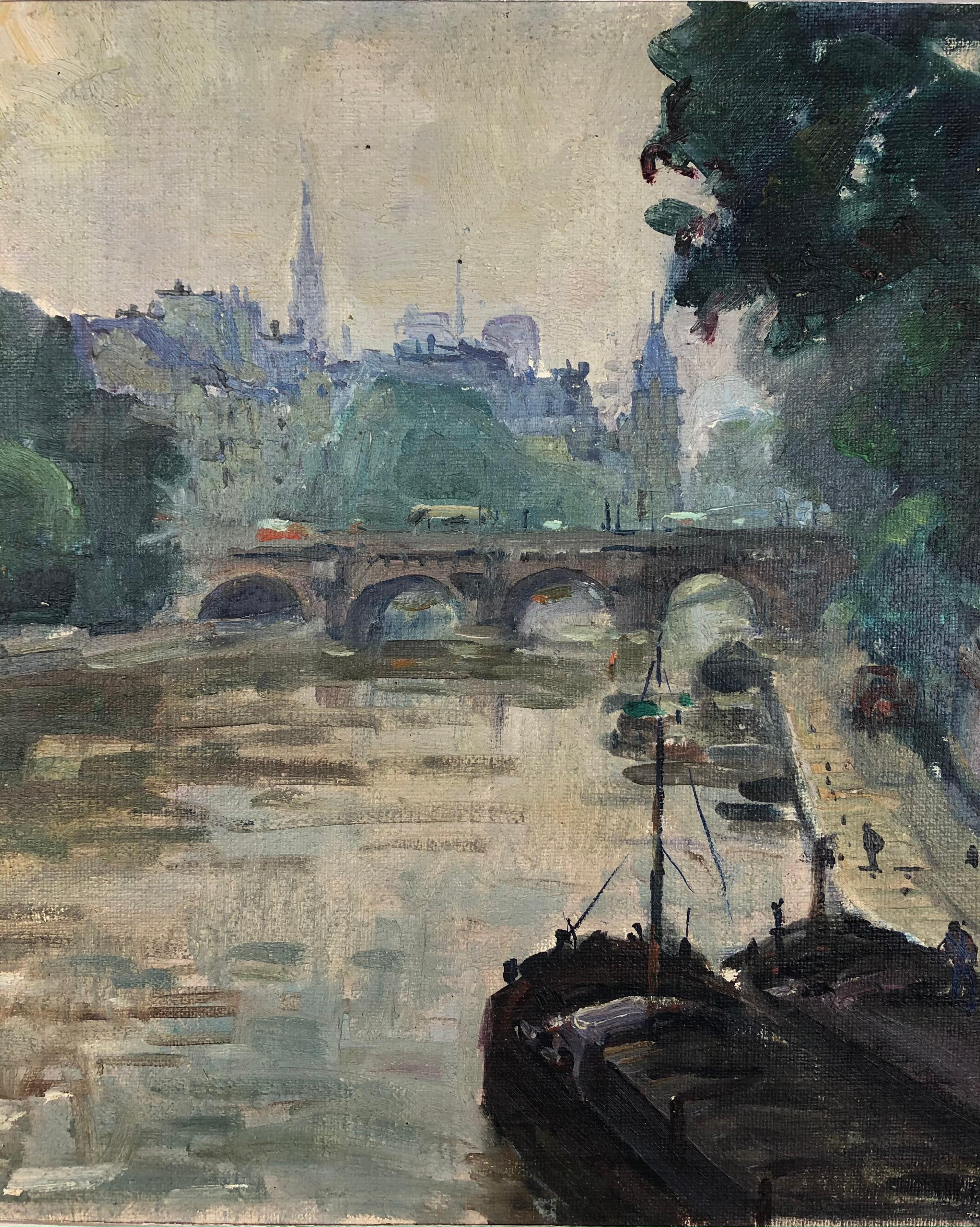 20ième siècle Rare huile sur toile originale d'Henri Pontoy, Paris, France en vente