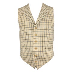 HENRY POOLE & CO Size 40 Beige & Navy Window Pane Wool Notch Lapel Vest