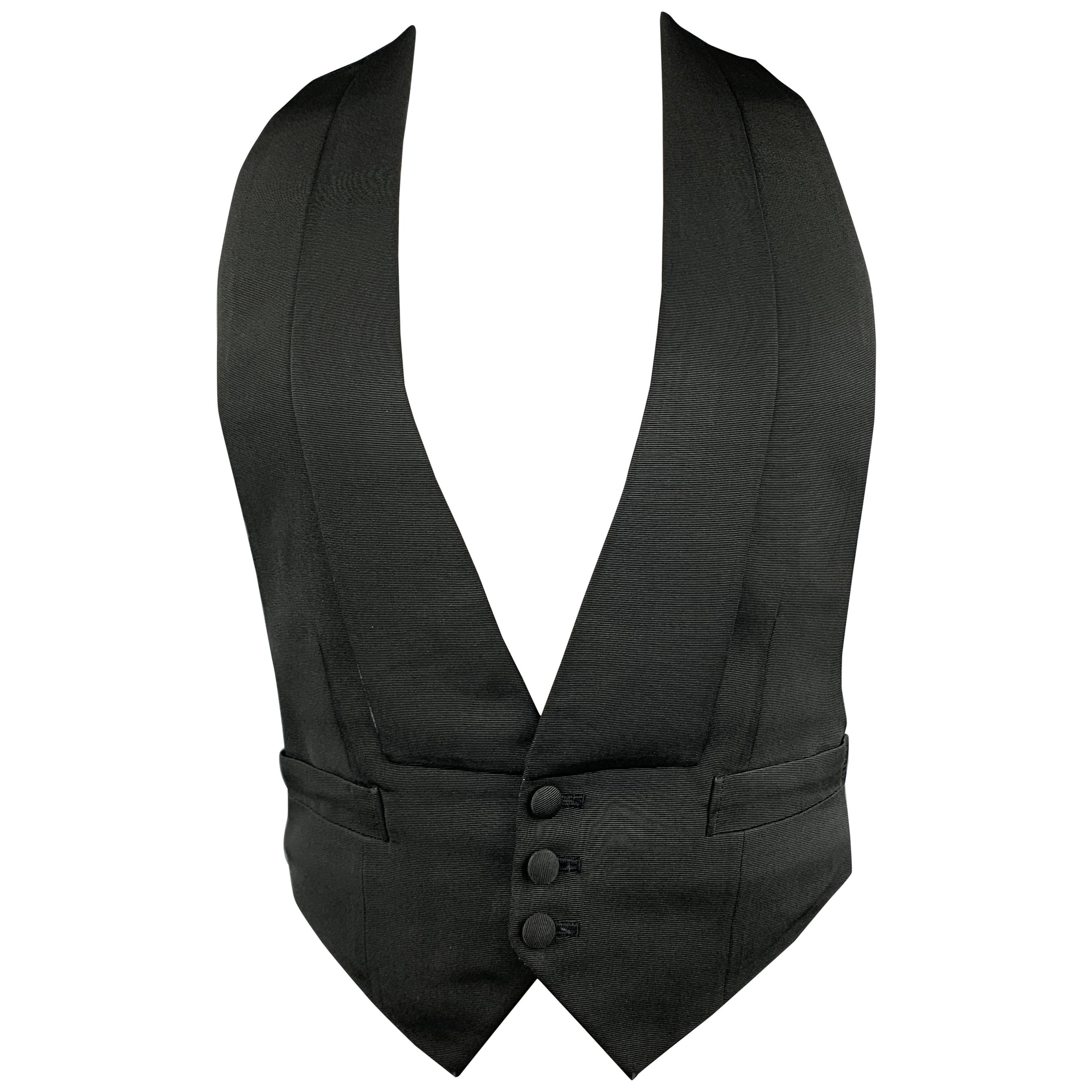 HENRY POOLE & CO Size 40 Black Solid Silk Tuxedo Vest