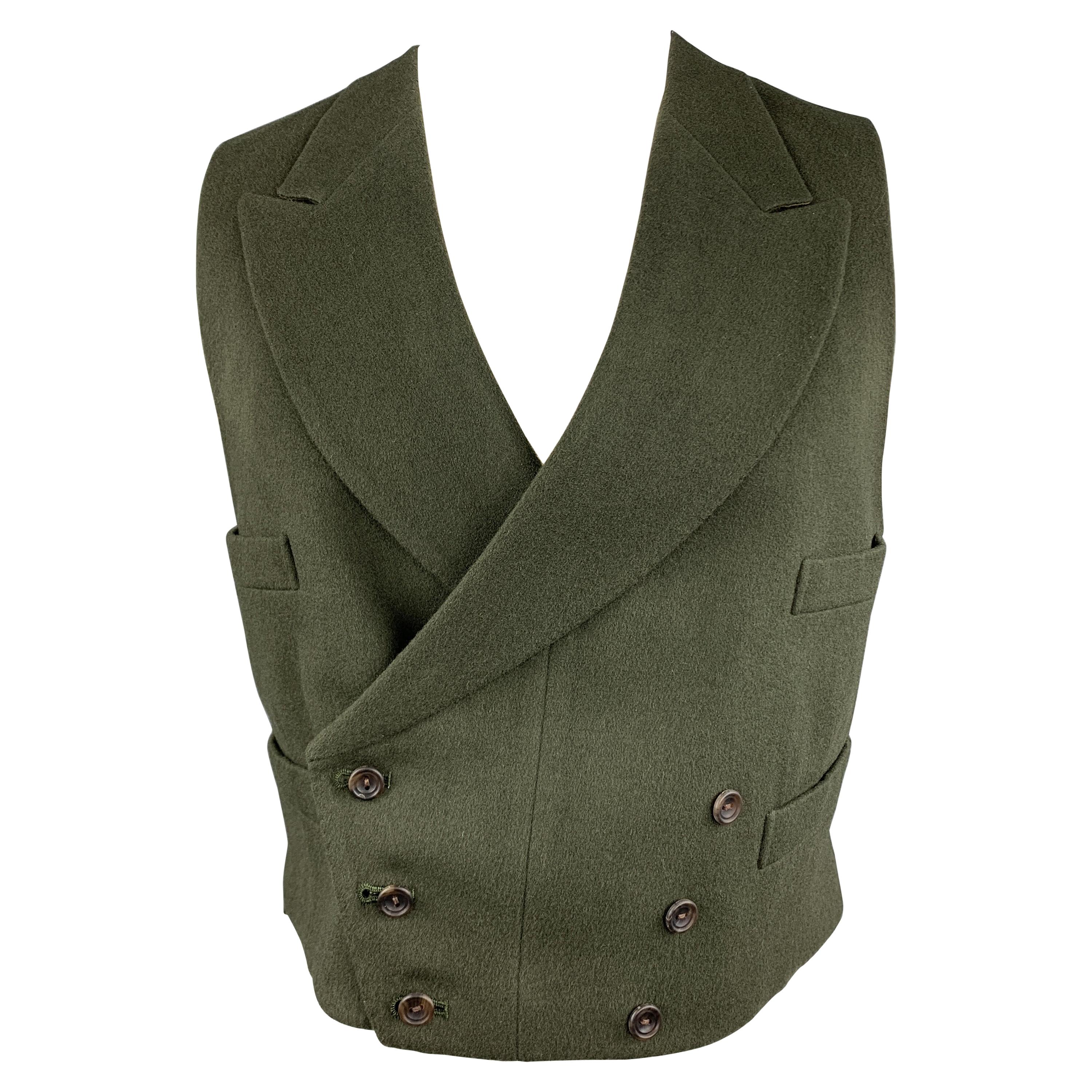HENRY POOLE & CO Size 40 Forest Green Wool Double Breasted Vest