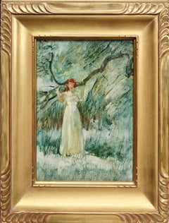 "Into the Woods" Henry Prellwitz, Lyrical Woman In Wooded Landscape Painting