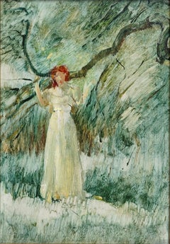 "En el bosque" Henry Prellwitz, Mujer lírica en paisaje boscoso Pintura