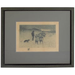 Henry Pruett Share Etching of Wintry Pastoral Scene; Signed R. Legrande Johnston